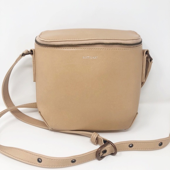 Matt & Nat Handbags - Matt & Nat Cream Vegan Leather Zip Top Crossbody